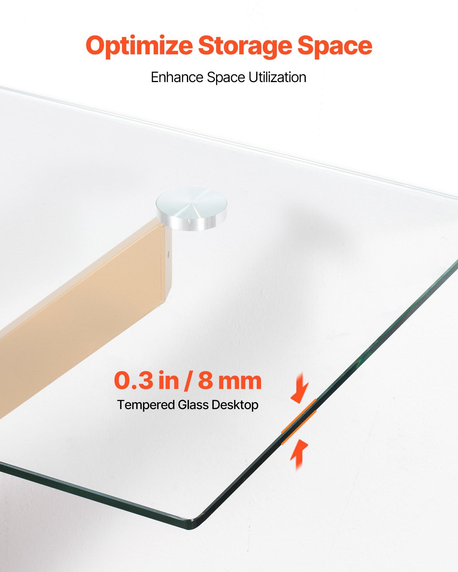 VEVOR Glass Coffee Table, Modern Rectangle Sofa Side Table with Tempered Glass Top & Iron Cross-Legs, Golden Geometric Consloe Desk with Adjustable Anti-slip Foot Pads for Living Room, Entryway, Foyer