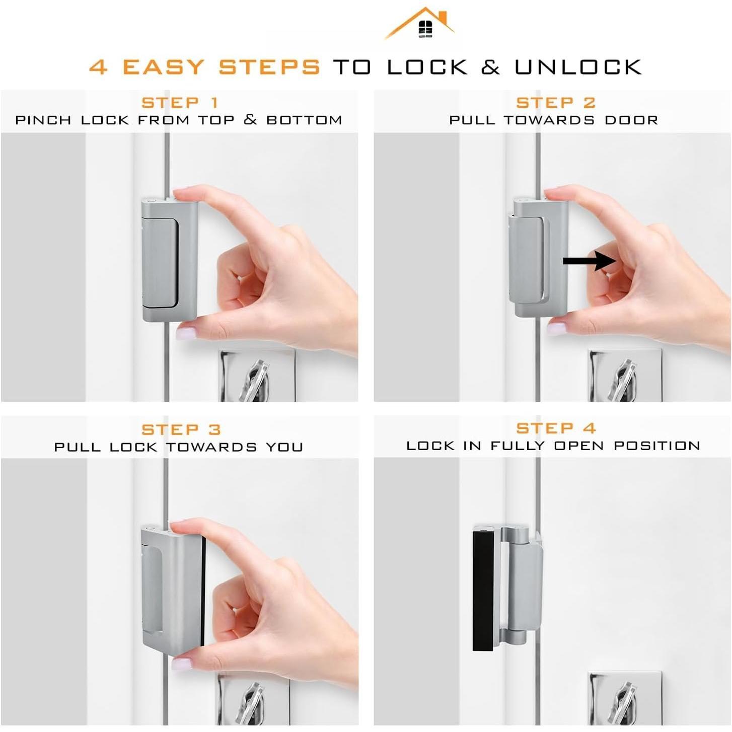Door Reinforcement Lock,  Door Latch Harden Construction 3" Stop, Satin Nickel