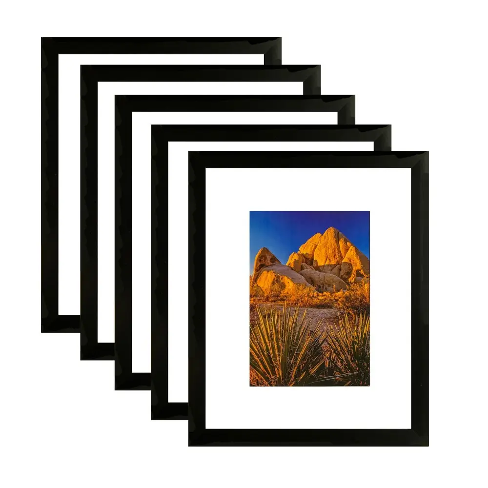 Black PVC Photo Frame with Glass, 5-Pack Wall Mount Home Decor Gift, 10.2W*3.1D*12.2H, 4.18LB Display
