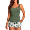 Women Tankini Swimsuit with Shorts - Two Piece Tummy Control Bathing Suit with Pockets Swimwear