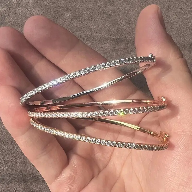 Hot Brand Pure 925 Sterling Silver Jewelry For Women Rose Gold Bangle Diamond Bangle Wedding Jewelry Around Rivet Bangle Jewelry