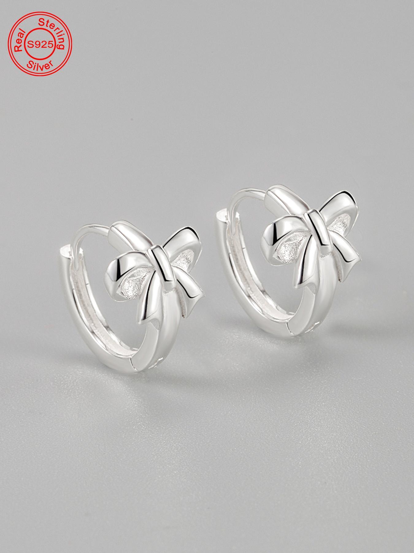 S925 Sterling Silver Cute Bowknot Design Hoop Earrings, Fashionable Earrings for Women & Girls, Trendy All-match & Exquisite Jewelry for Birthday Gift