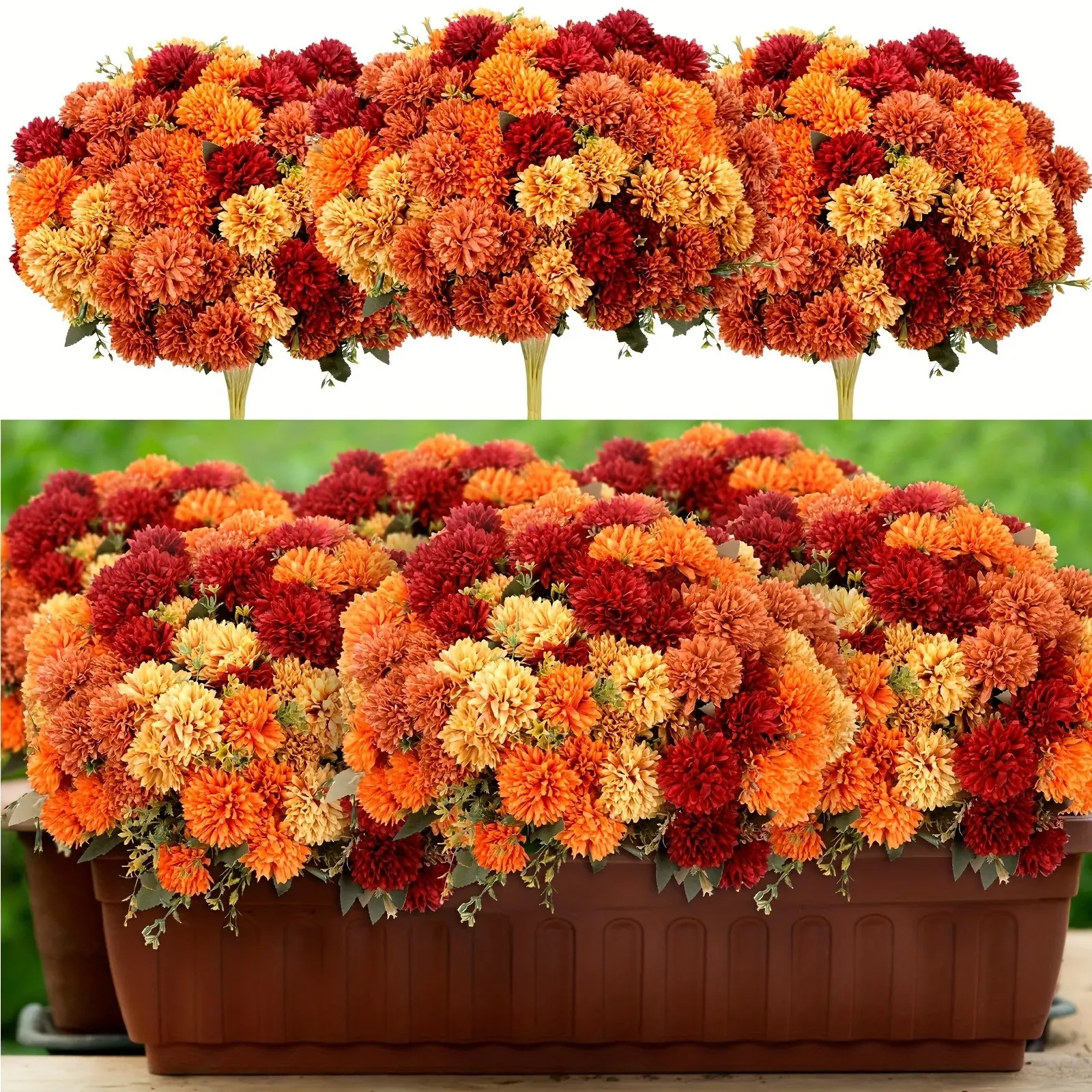 4 Pcs Chrysanthemum Artificial Flowers with Mini Stems, Realistic Fall Leaves and Small Flowers, Home Decor, Wedding, Thanksgiving, Plastic Flower Decoration
