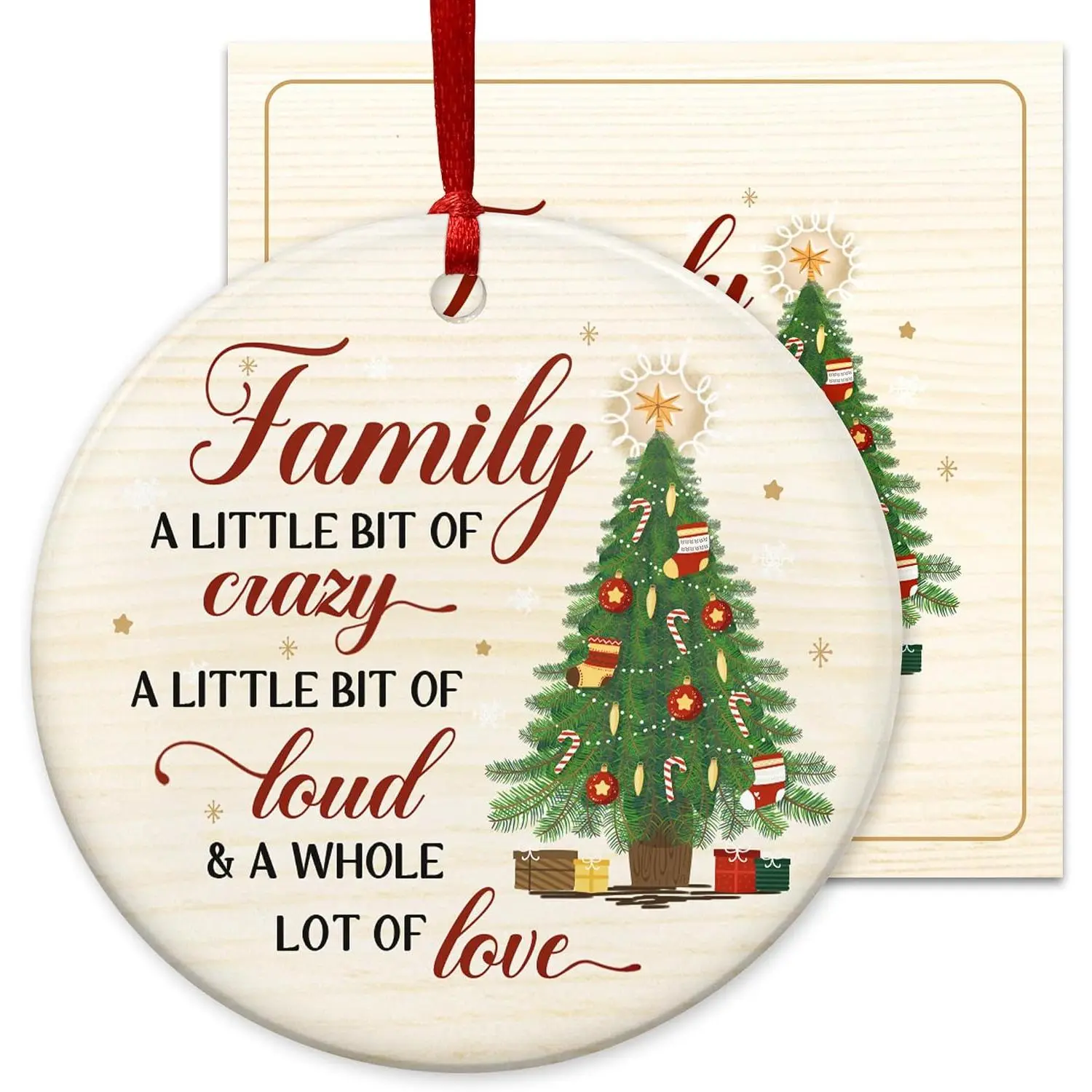Christmas Ornament Gifts for Women Men - Ceramic Christmas Ornaments 2025 with Card for Tree Decorations - Family Birthday Stocking Stuffers Gifts for Mom Dad, Sister , Grandma Grandpa