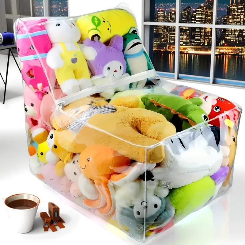 Transparent Sofa Doll Storage Bag, Non-Inflatable Chair, Plush Toy Organizer, Bedroom Storage, Small Sofa Plush Toy Holder, Kids' Toy Couch Organizer
