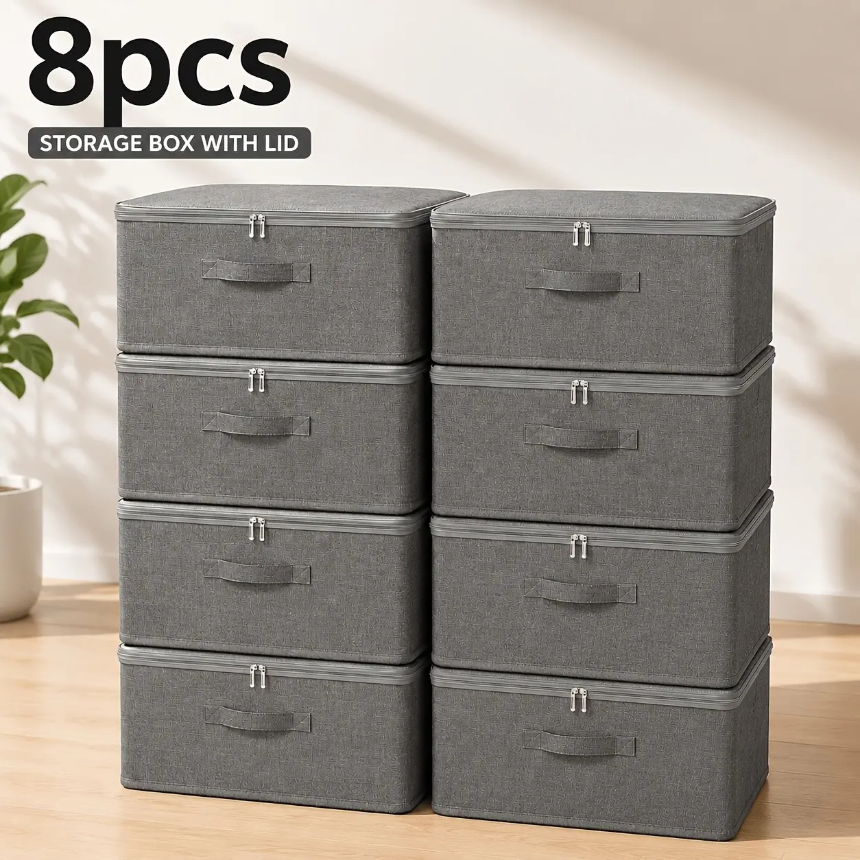8pcs Foldable Blanket Storage Containers, Waterproof Extra Large Wardrobe Organizer Boxes for Quilts, Comforters, Clothes & Home Supplies, Durable Fabric Construction