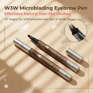 W3W Multi-Tip Liquid Eyebrow Pen, Waterproof Quick-Dry Brow Tattoo Pen for Sparse Brows, Double-Ended Brush & Applicator, Natural 4D Hair-Like Effect, Long-Lasting Formula