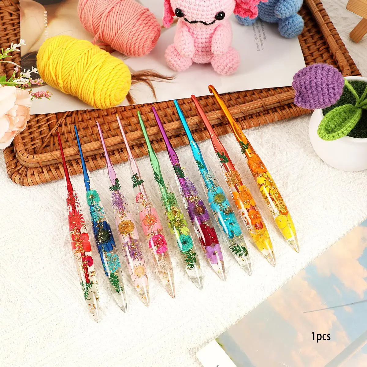 Ergonomic Crochet Hook with Floral Handle, 2.0mm-8.0mm, Non-Slip Long Shaft, 12 Sizes Colorful Aluminum Hooks, Ideal for Knitting, Crocheting, DIY Projects, Crafts, Crochet Tools, Crocheting Supplies
