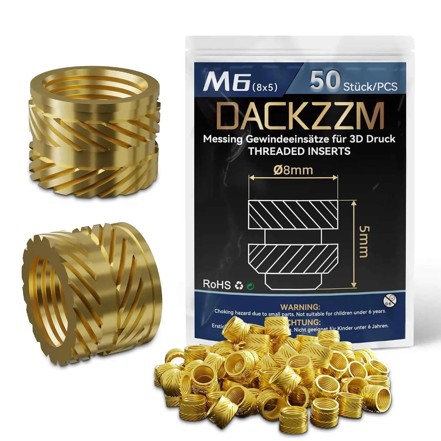 M6 Brass Heat Set Threaded Inserts, Metric Knurled Nuts (50 Pieces) | Heat Set Threaded Inserts for  Printing, Knurled Brass Insert Nuts, Plastic  Melting Thread Inserts for  Print