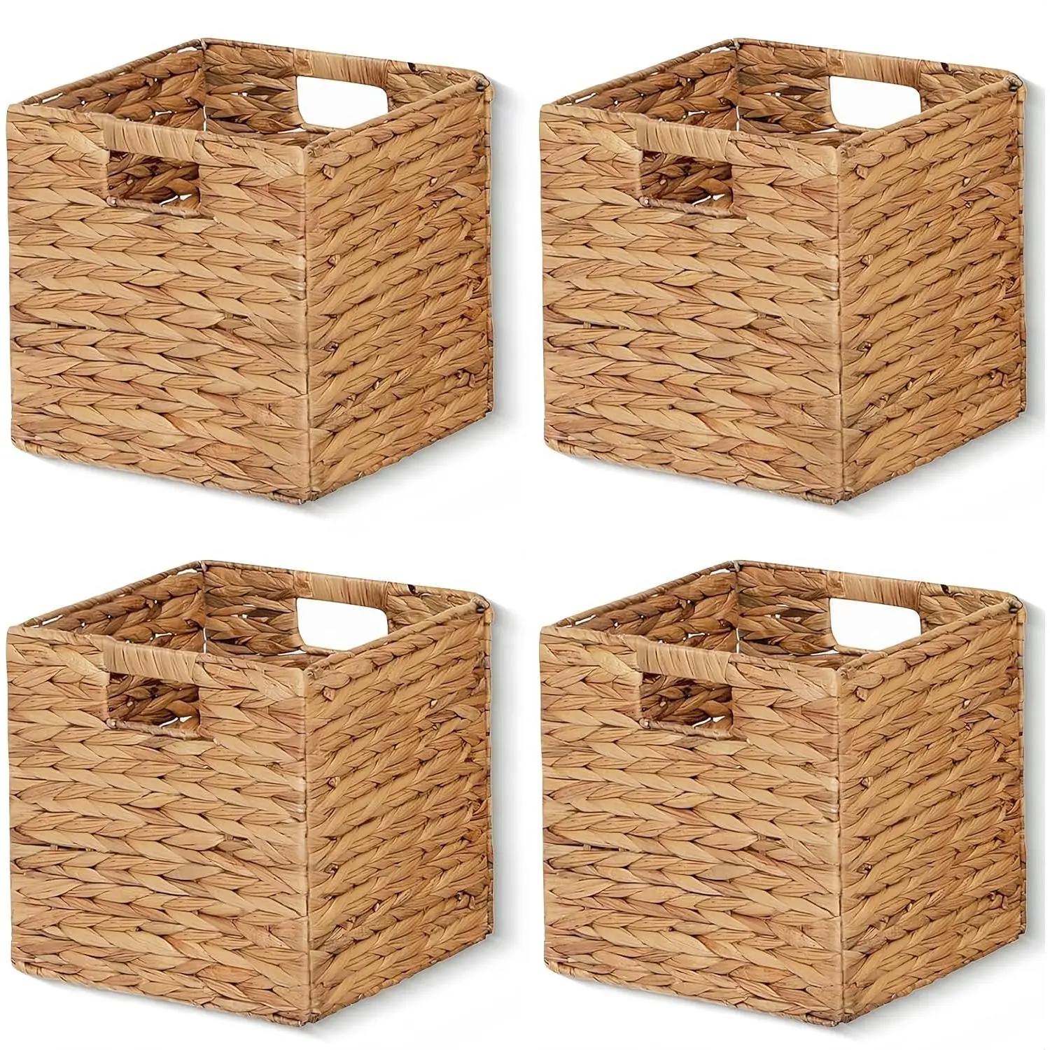 11 x 11 x 11 in Woven Storage Baskets,Set of 4 Wicker Cubes Baskets,Natural