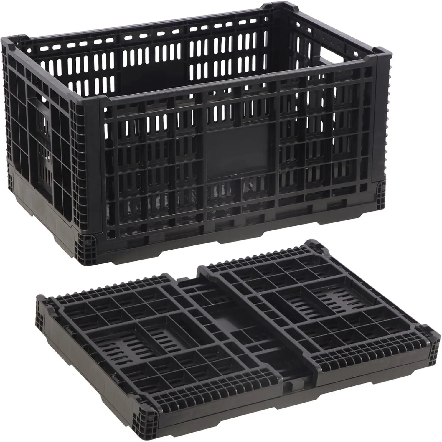Collapsible Milk Crate 72L Heavy Duty Stackable Plastic Storage Crate Space Saving for Home & Camping Large Holds 130 lbs Black