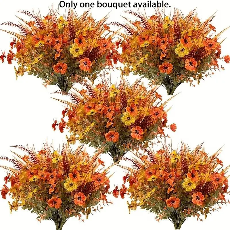 8/16 pieces of autumn artificial flowers, UV-resistant flower plants, no need for watering or maintenance. Suitable for outdoor decoration plants in autumn and Thanksgiving decoration plants, Artificial Plant Set