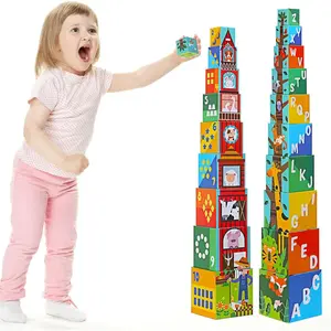 10 Pcs Nesting and Stacking Blocks for Toddlers 1-3 - Cardboard Stacking Cubes with ABC & Numbers - Montessori Educational Learning Toy - Sturdy Toddler Tower Building Set for Kidsfidget toys