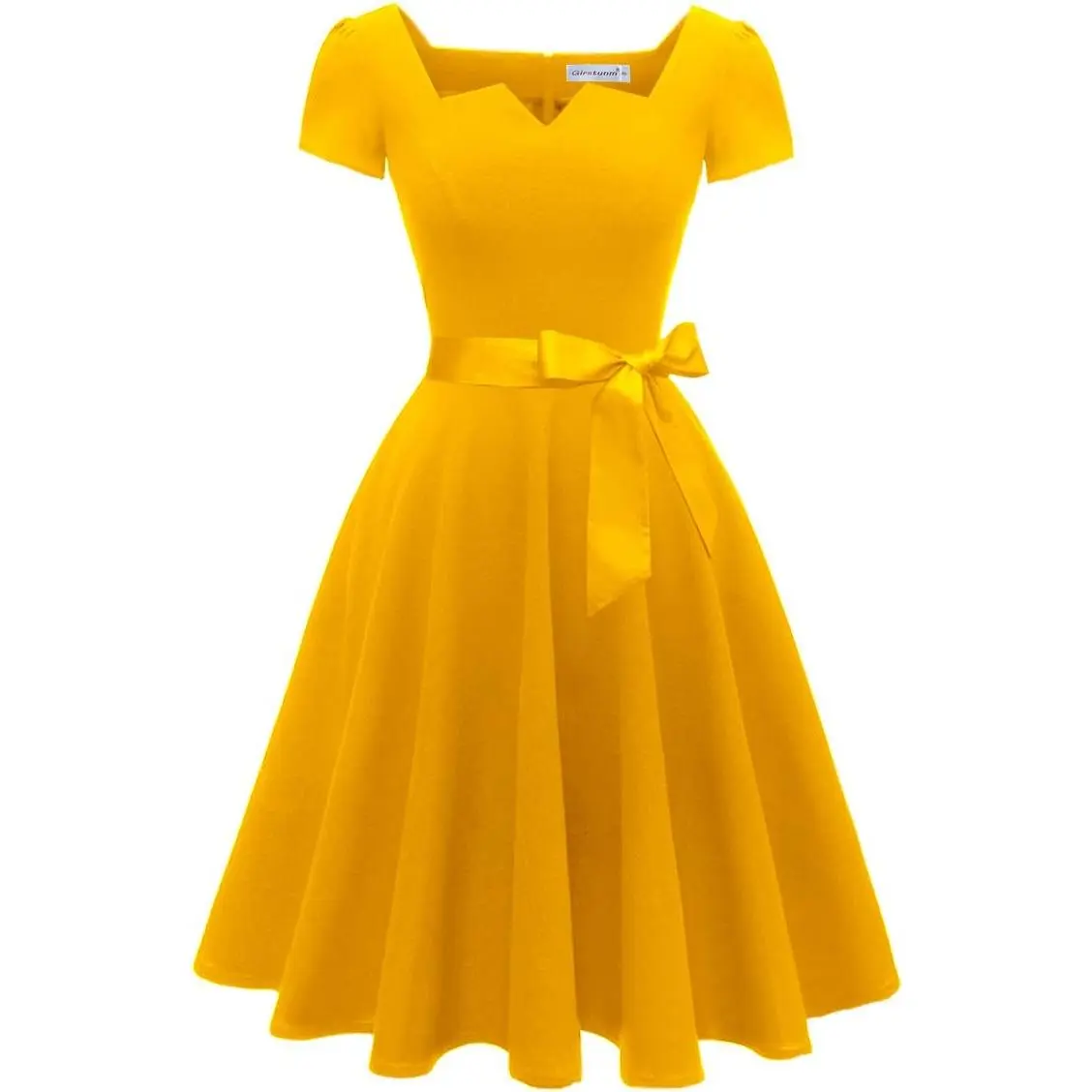Women's Classic Tea Dress Short Sleeve Swing Cocktail Party Dresses with Pockets