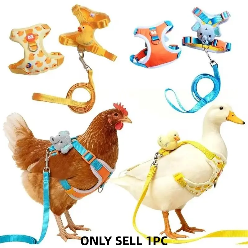 2-Piece Chicken Duck Leash and Harness Set, Adjustable Duck Leash, Elastic Breathable Pet Harness, Chick Vest, Training Walking Rope for Geese Ducks Cats Hens