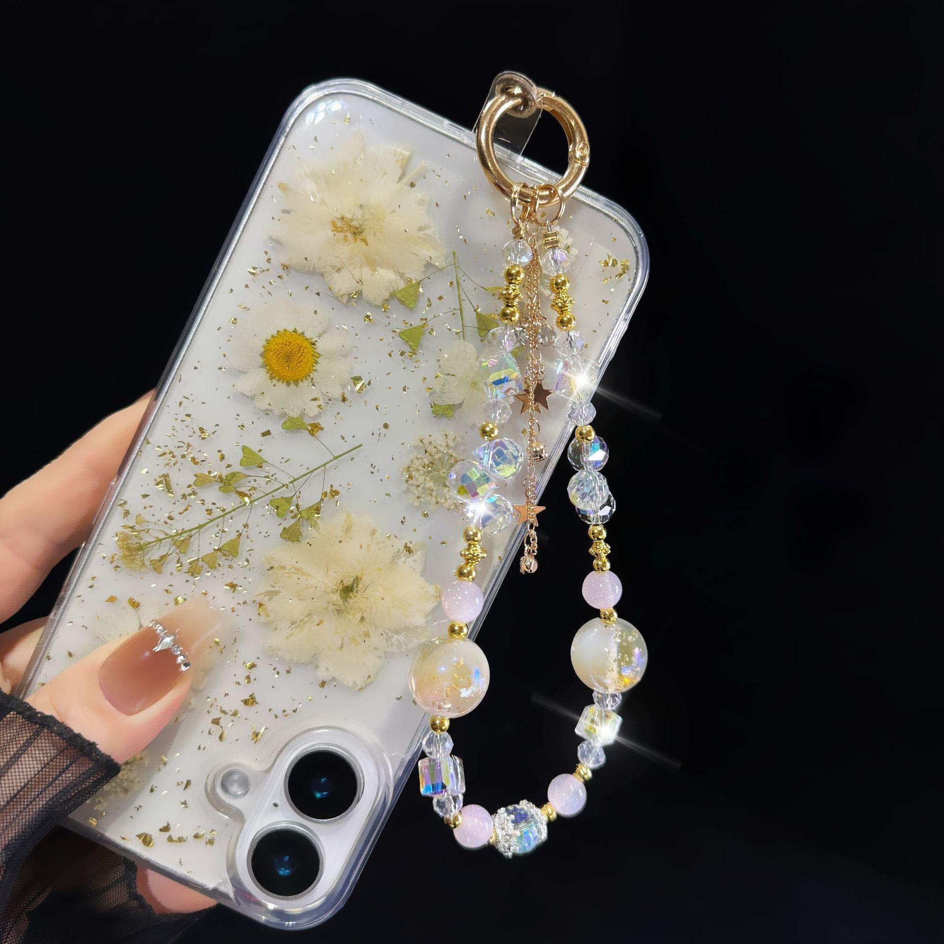 For Light Luxury Crystal Mobile Phone Chain Beaded Short Wrist Chain Fashion Butterfly Pendant Gold Leaf Hand-Made Lanyard