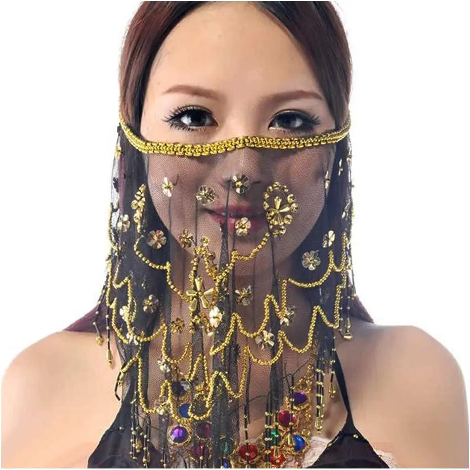 Women's Glamorous Tribal Belly Dance Face Mask, Halloween & Birthday Party Accessory for Festive Celebrations, Accessories, Masks