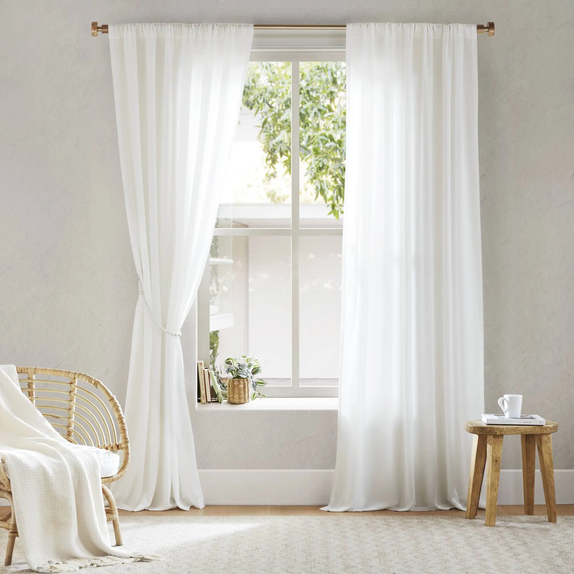 Nokaa 2-Pack 52x95 Inch White Privacy Curtains, Rod Pocket & Back Tab Window Drapes, Light Filtering Semi-Sheer Microfiber Panels for Living Room Bedroom Bathroom, Easy Hang Home Decor Set