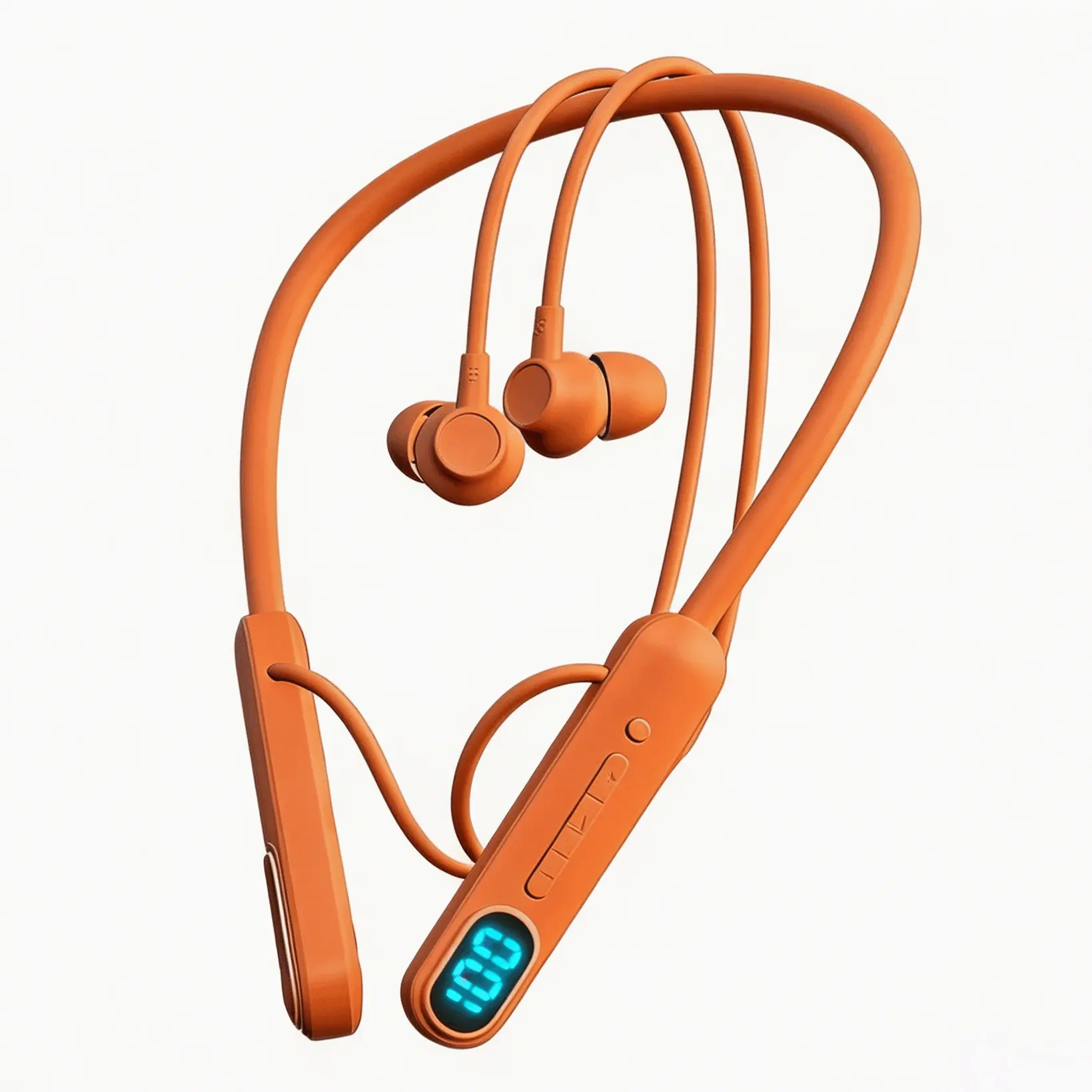 Orange Neckband Headphones Wireless Bluetooth Headphones Women Men LED Battery Display Long Battery Life Sports Earbuds Ergonomic Soft Silicone Neckband Lightweight Fast Type-C Charging High-Quality Audio Noise Reduction Compatible IOS Android,Intelligent