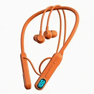 Orange Neckband Headphones Wireless Bluetooth Headphones Women Men LED Battery Display Long Battery Life Sports Earbuds Ergonomic Soft Silicone Neckband Lightweight Fast Type-C Charging High-Quality Audio Noise Reduction Compatible IOS Android Sma,fitness