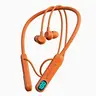 Orange Neckband Headphones Wireless Bluetooth Headphones Women Men LED Battery Display Long Battery Life Sports Earbuds Ergonomic Soft Silicone Neckband Lightweight Fast Type-C Charging High-Quality Audio Noise Reduction Compatible IOS Android,Intelligent
