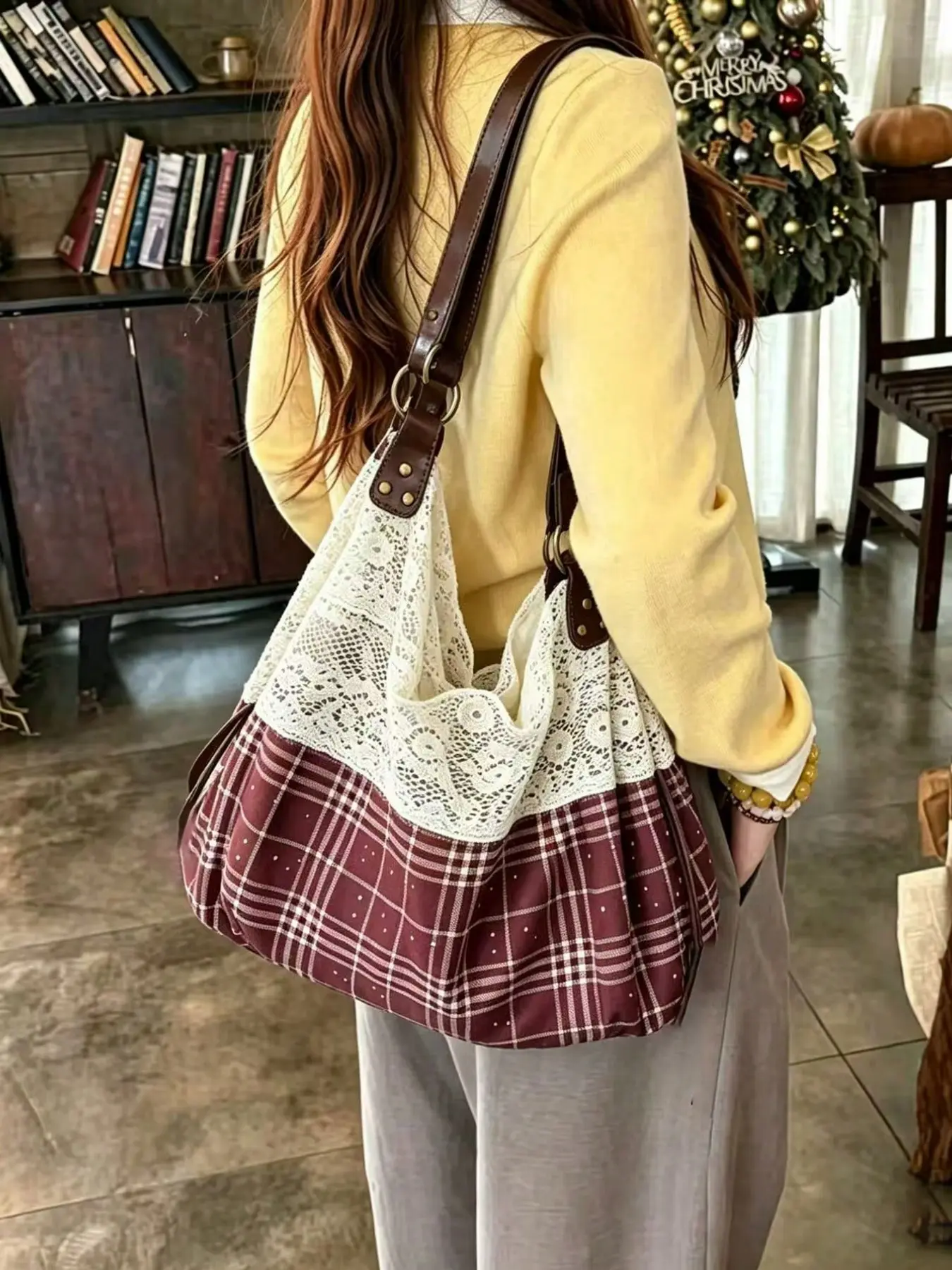 2026 New Forest Style Vintage Lace Floral Patchwork Bag, Versatile Shoulder Handbag, Commuter Crossbody Bag for Women