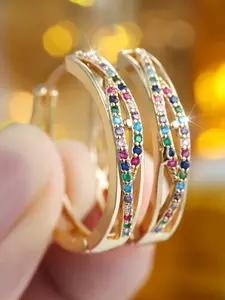 Exquisite Infinity Hoop Earrings for Women & Girls Multicolor Rhinestone Decor Earrings Stackable Design Delicate Jewelry Perfect for Engagement Weddings Party, Daily Wear Anniversary Gift