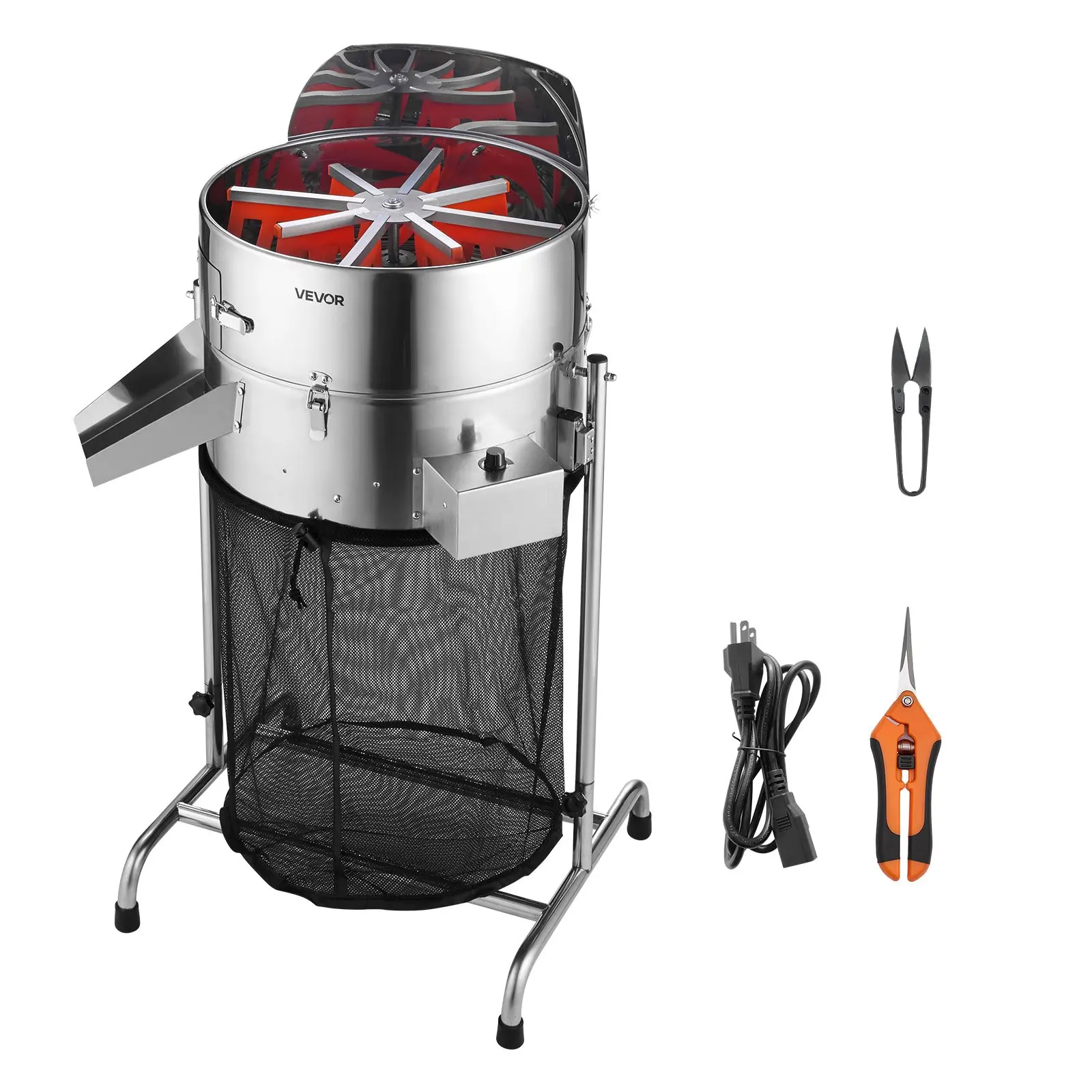 VEVOR 18-inches Tiltable Electric Leaf Trimmer, Stainless Steel Blades, Adjustable Speed Hydroponic Trimming Machine with Collection Bag & Hand Pruner Scissors