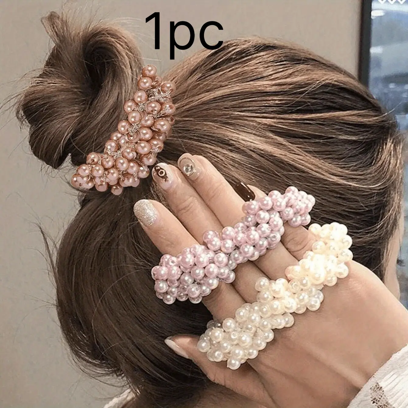 1pc Sweet Pearl Beaded Hair Accessories, Including Pearl Headbands And Hair Ties