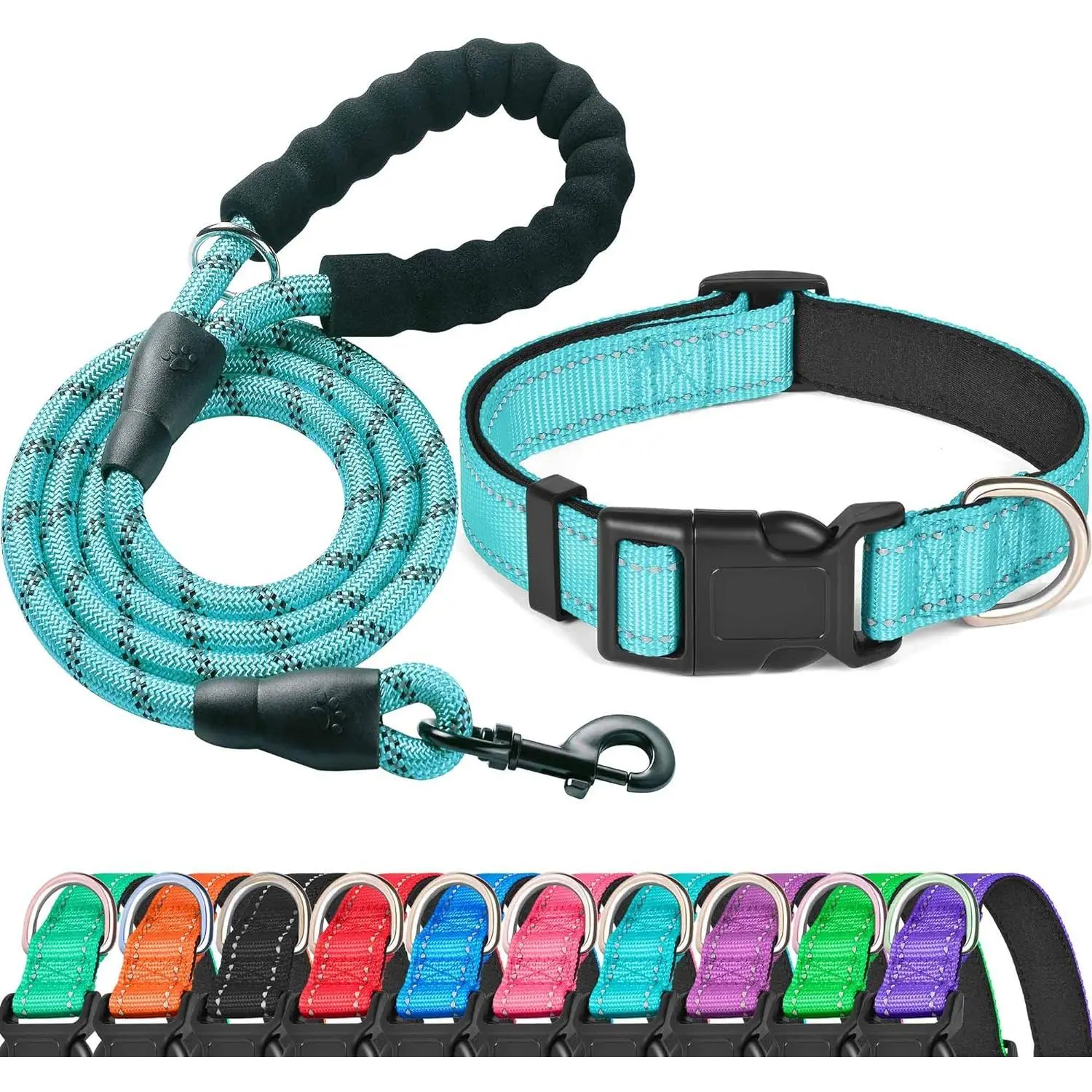 Reflective Dog Collar Padded with Soft Neoprene Breathable Adjustable Nylon Dog Collars for Small Medium Large Dogs