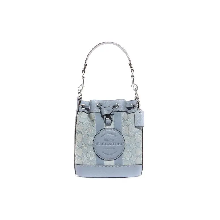 Coach Dempsey 19 Classic Monogram Canvas and Leather Bucket Bag, Small, Women’s, Lake Blue Verifiable, with credentials and supporting global authentication