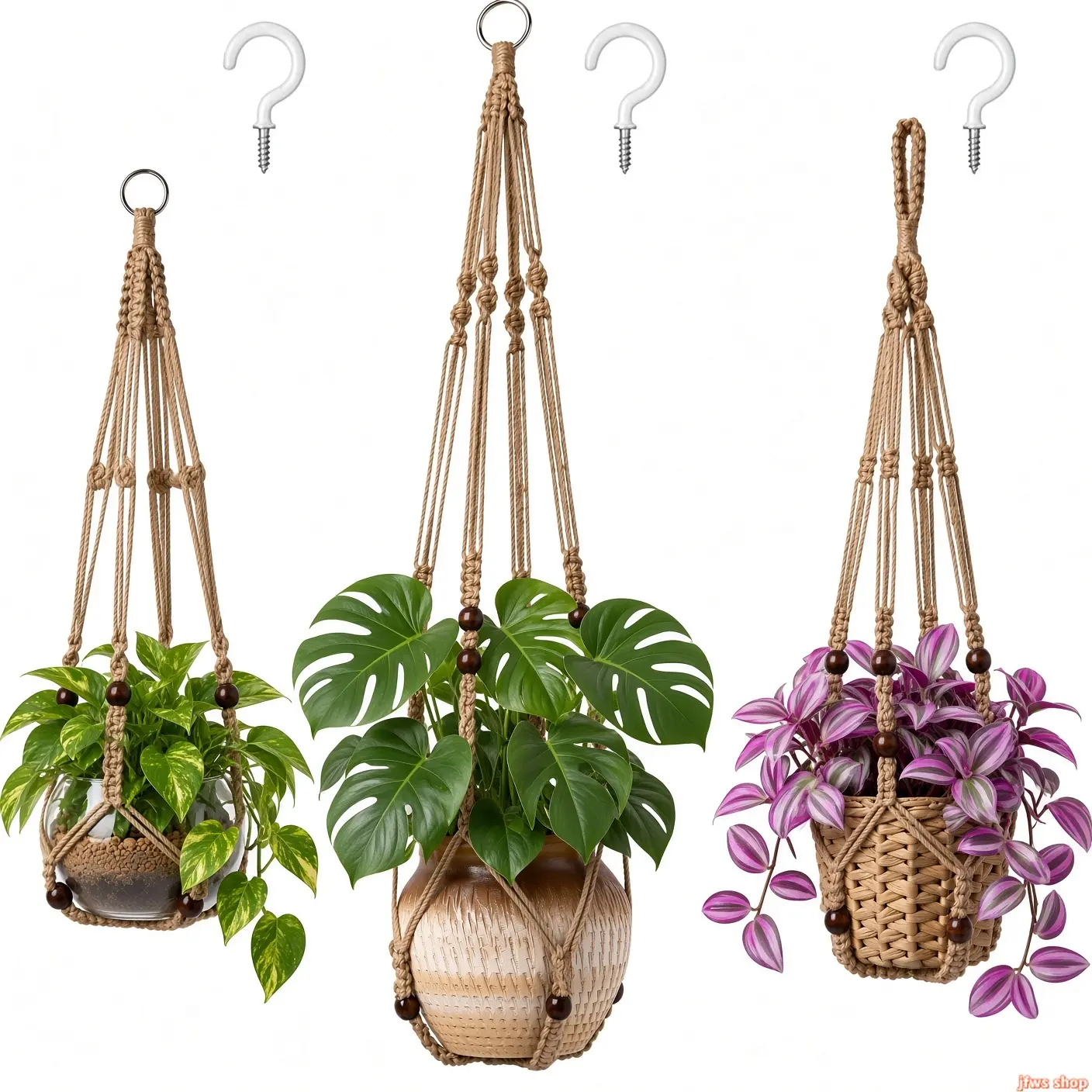 Mkono 3 Pack Macrame Plant Hangers Hanging Planters for Indoor Plants Brown | 3 Sizes 35"/29"/23" Hanging Plant Holder Basket with Beads, Boho Home Decor for Patio Balcony Living Room, Pots Not Included