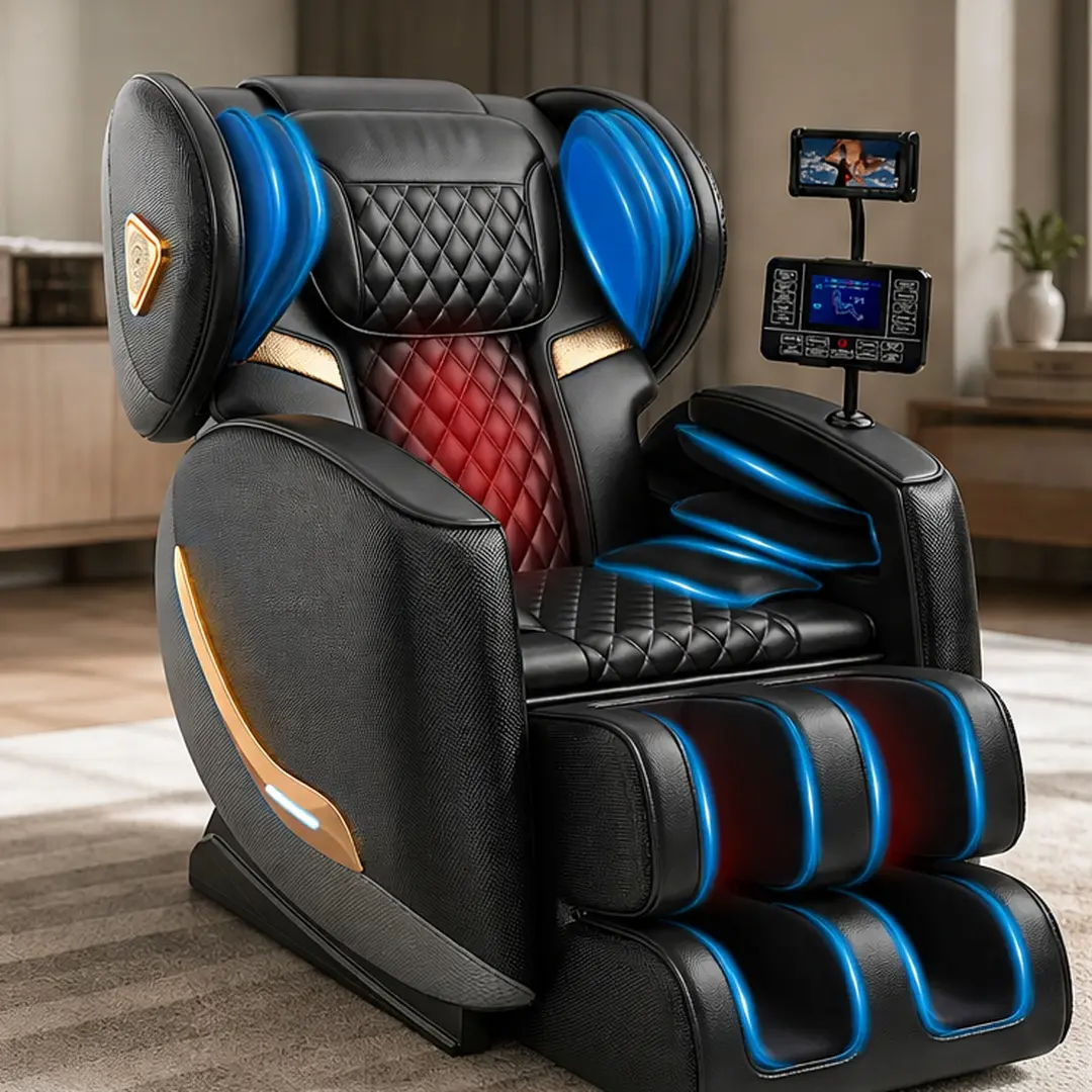 Full Body Massage Chair Zero Gravity Recliner with 10 Rollers Airbags Heating Foot Massage Bluetooth Speaker Touch Control for Home Office Living Room Black PU Leather, Black Color Options, Breathable PU Leather Material, Product Dimensions: