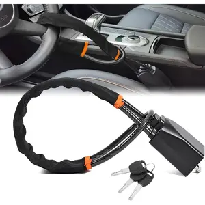 Car Steering Wheel Lock, Seat Belt Lock, Anti-Theft Device, Max 17 Inch Length, Small and Light-Weight, Multi-Functional, Fit Most Vehicle, SUV, Golf Cart Security (Black)