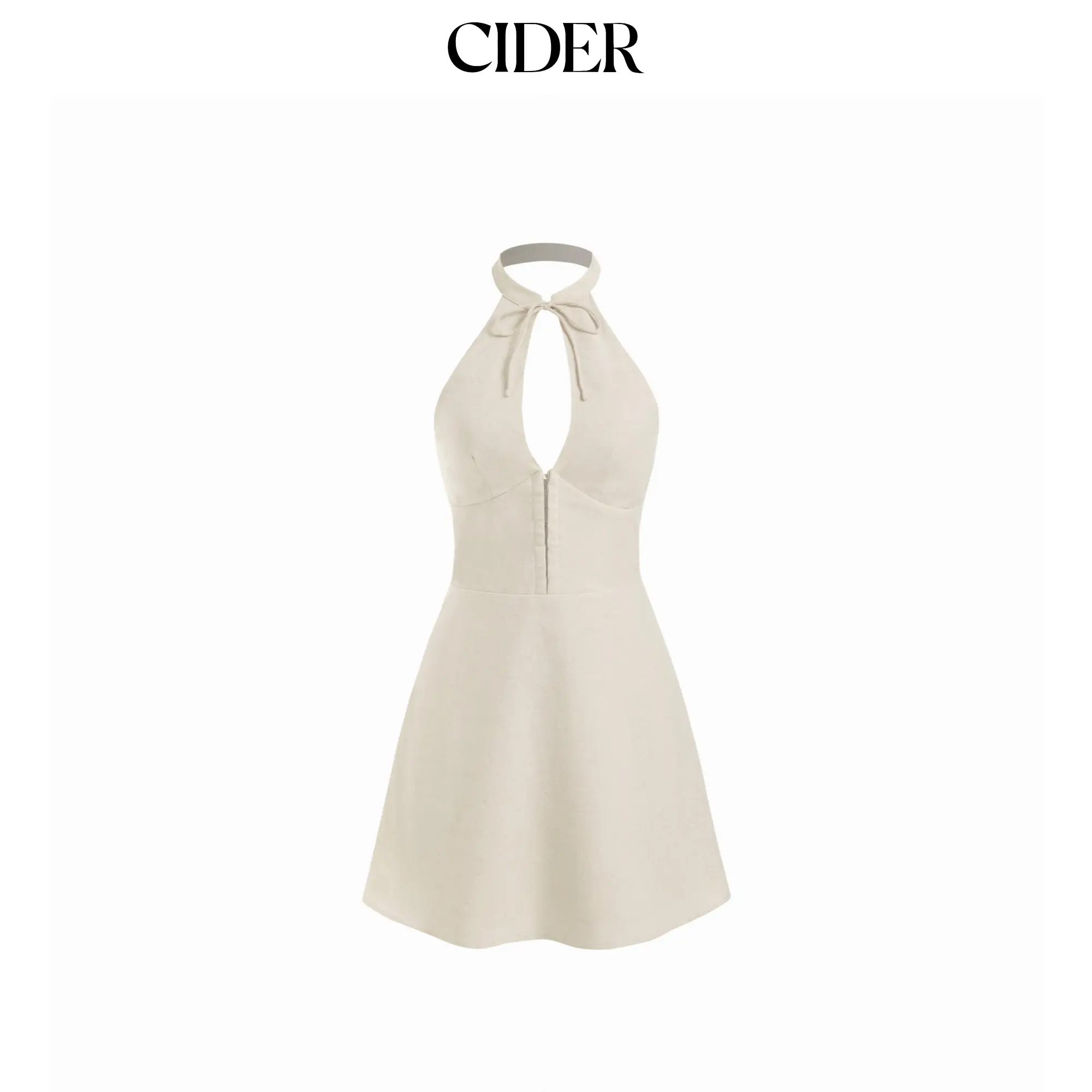 Cider Linen-blend Halter Neckline Bowknot Cut Out A-line Mini Dress SohoChic