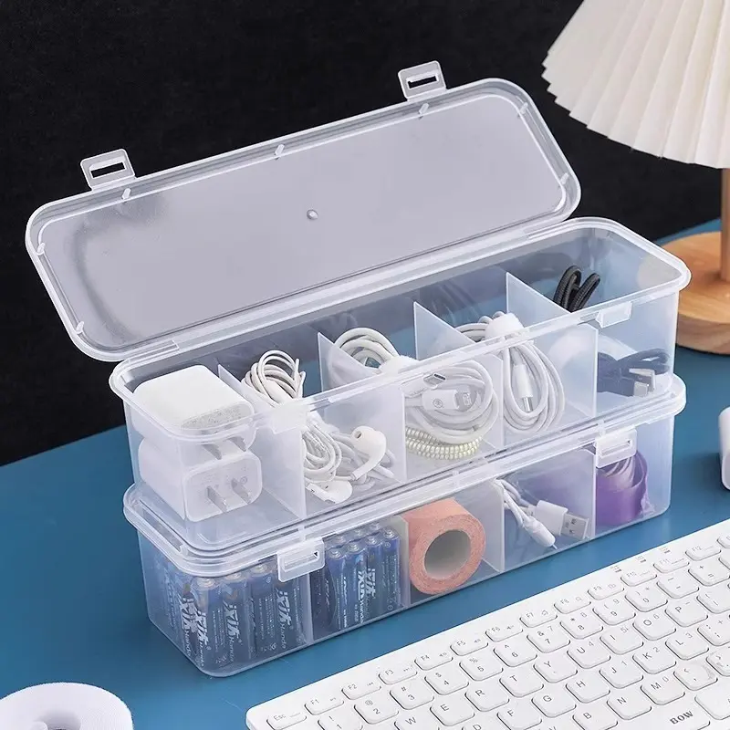 Data cable Storage box Power supply Charging cable Mobile phone charger Household finishing artifact Desktop cable box Winding device Organized Storage Clear Durable Plastic Organizers