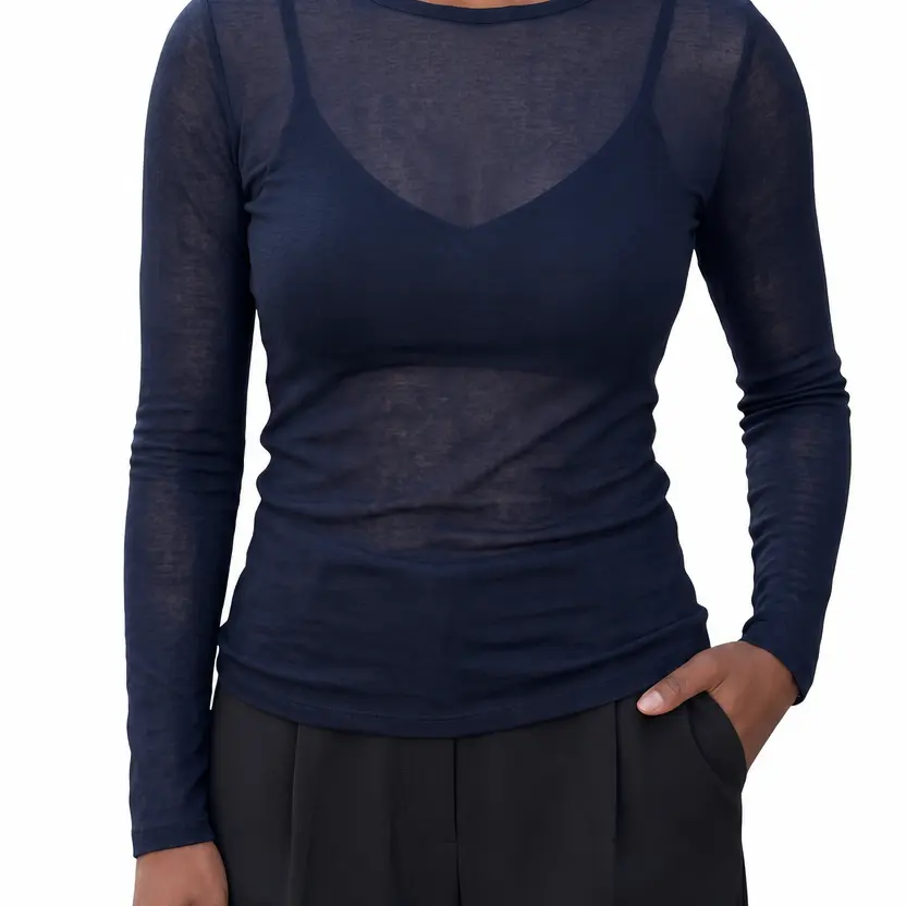 Women's Polyester Semi-Sheer Boat Neck Fitted Blouse - Sexy Top for Concert Outfits, Pair with Jeans, Jacket