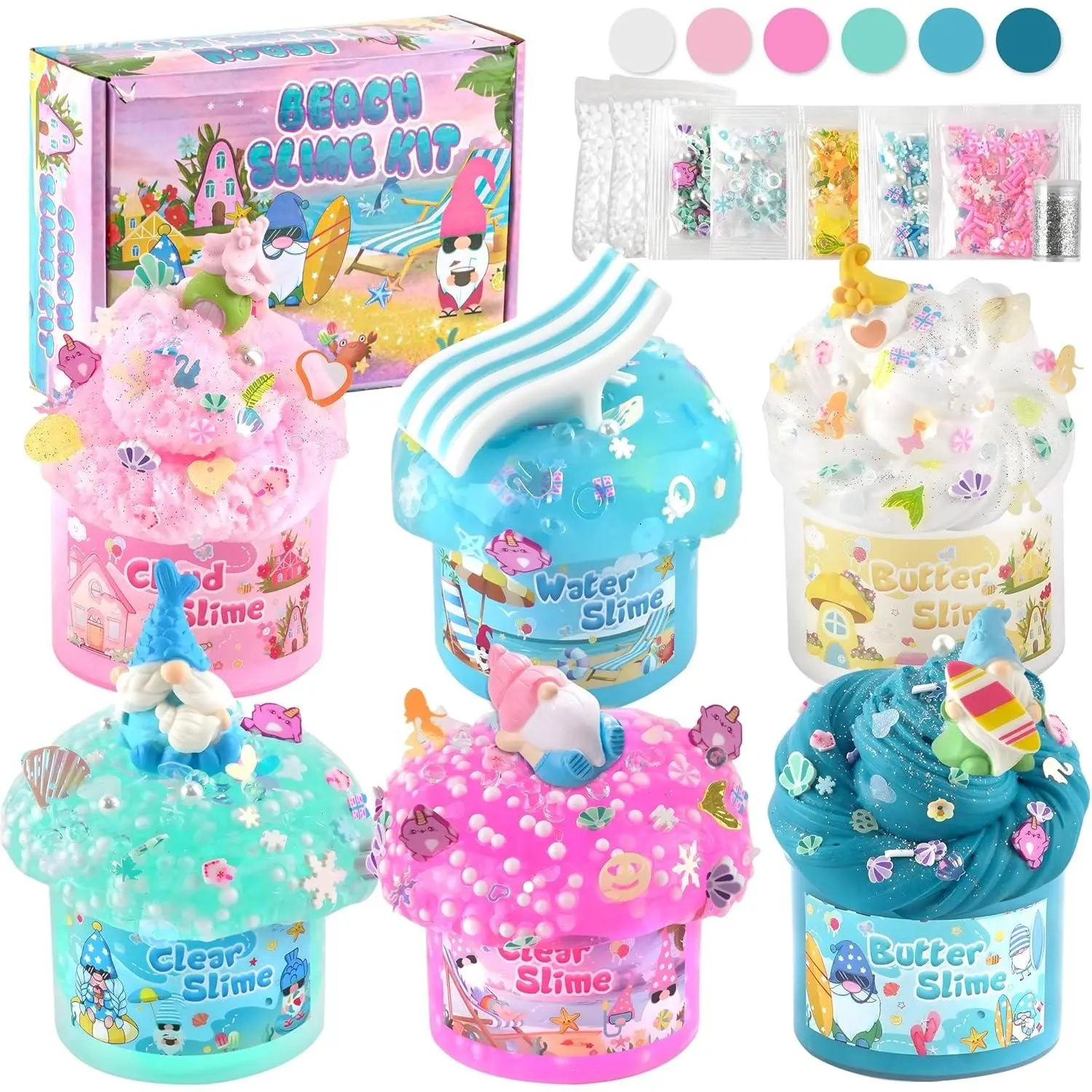 6 Pack Slimes, Pink & Blue Slime Kit with Cloud, Butter Clear Water Slime, Non-Sticky Soft Sensory Toys, Slime Party Favors, Goodie Bag Stuffers for Girls & Boys Birthday Christmas Slime Gifts