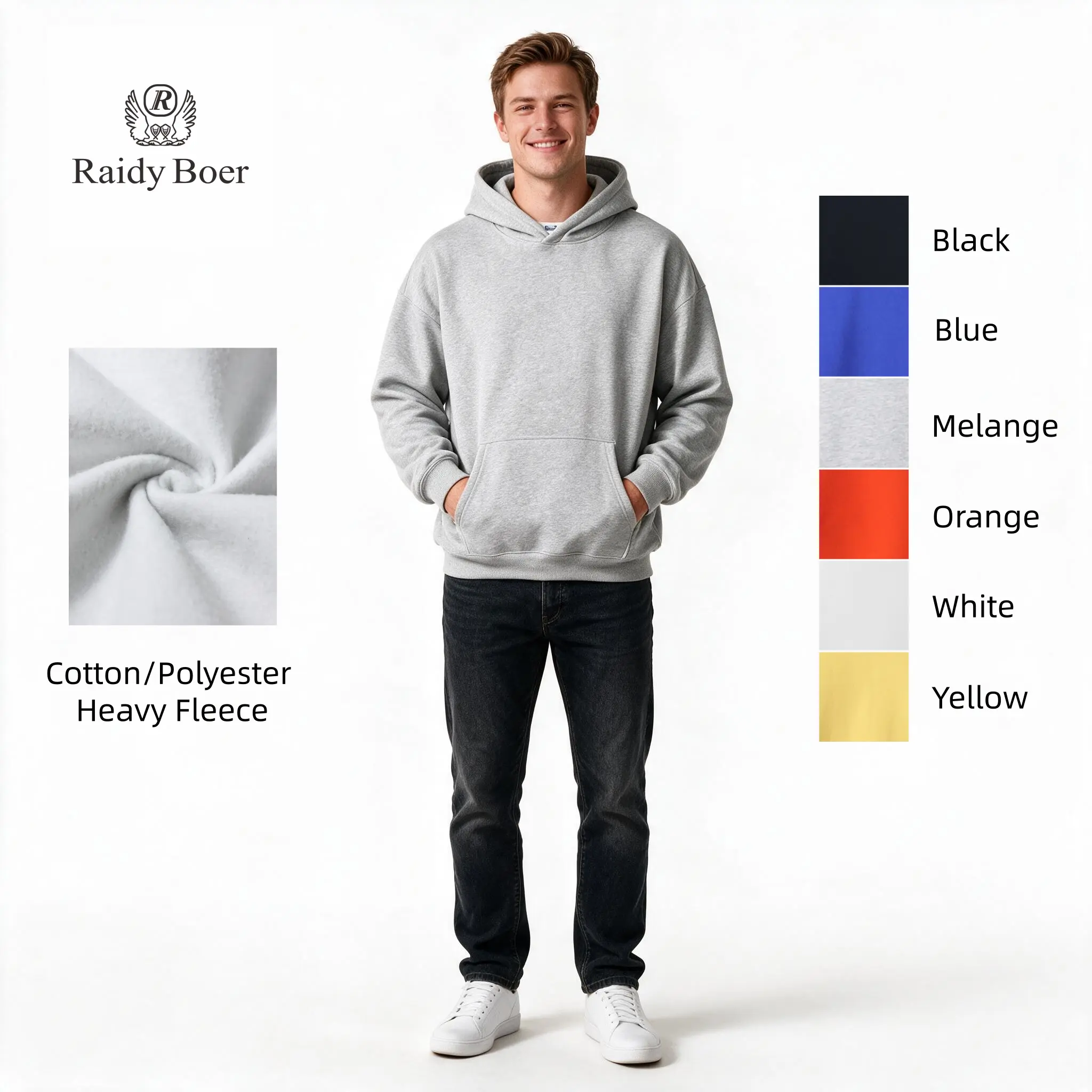 RaidyBoer Heavy Fleece Lined Oversized Hoodie for Men Women, Pullover Sweatshirt with Pockets, Streetwear Casual, Plus Size
