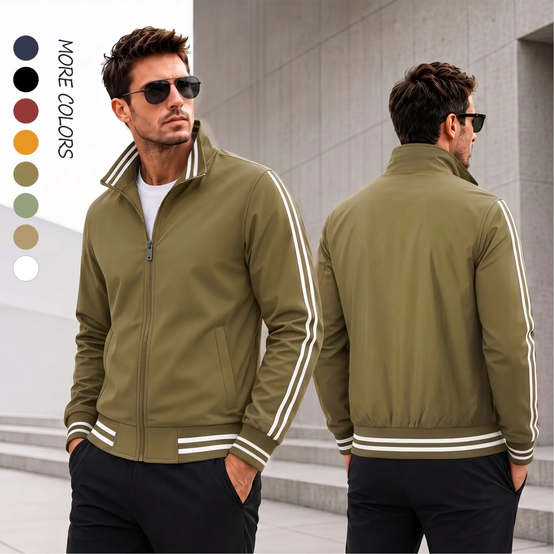 Men’s Lightweight Bomber Jacket – Minimal Flight Jacket with Ribbed Hem & Cuffs, Casual Streetwear Zip-Up Pilot Style Outerwear