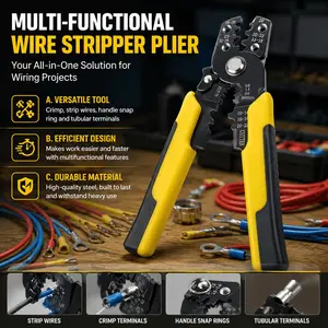 Professional Multi-Function Electrician Pliers Set: Heavy-Duty Alloy Steel Crimping Tool, Wire Cutter Stripper with Non-Slip Grip for Electronics Repair, Automotive, and Home DIY Projects | Portable, Durable Hand Tool Kit