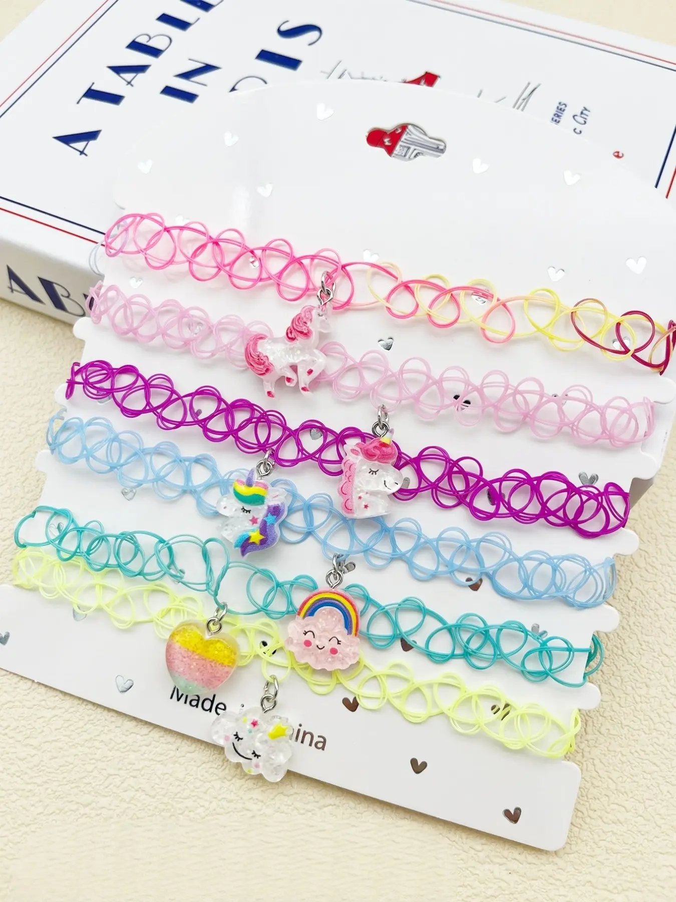 6pcs Cute Unicorn and Flower Elastic Necklace, light pink, adjustable stretch for a comfortable fit, lightweight nylon material, perfect for everyday wear, parties, party accessory, Costume necklaces, durable