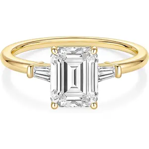 3CT 925 Sterling Silver Engagement Rings 3-Stone Emerald Cut Cubic Zirconia CZ Wedding Promise Rings for Her Wedding Bands for Women Size 3-11