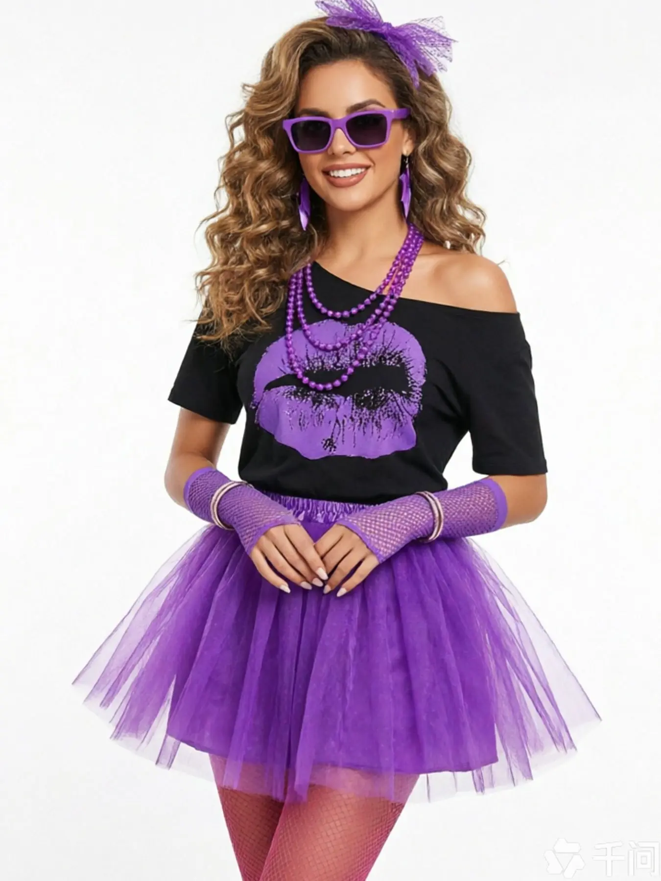 Vintage 1980s Disco Dress Suit Purple Ruffle Skirt Cosplay Party Outfit