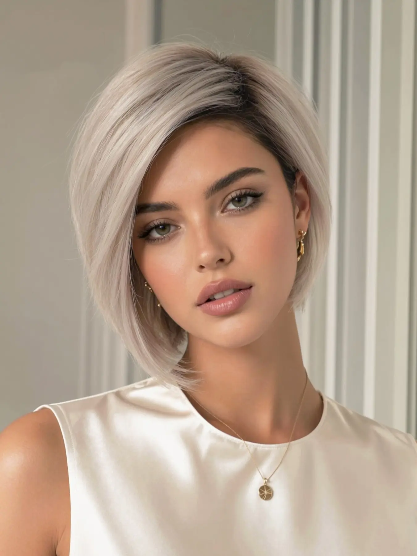 Lazy Person Light Gold Highlights Short Bob Wig, Synthetic Smooth Wig, Side Part Sleek Short Hair, 8 Inch Lightweight Full Head Cap, Breathable Inner Mesh, Natural Look