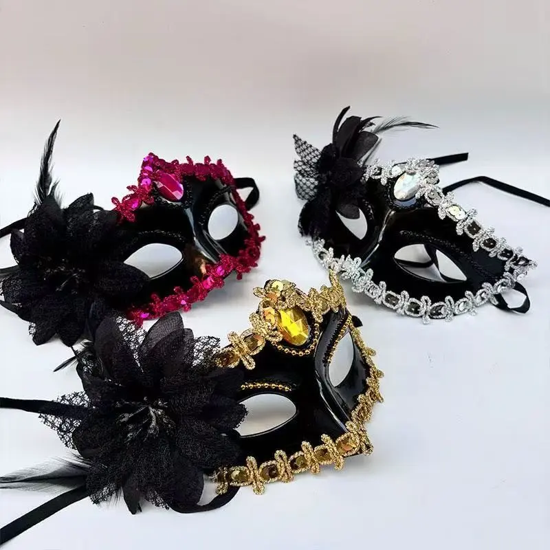 Halloween Masquerade Mask Half Face, Couples Venetian Costume Set, Dual Color Princess Face, Unisex Party Accessory
