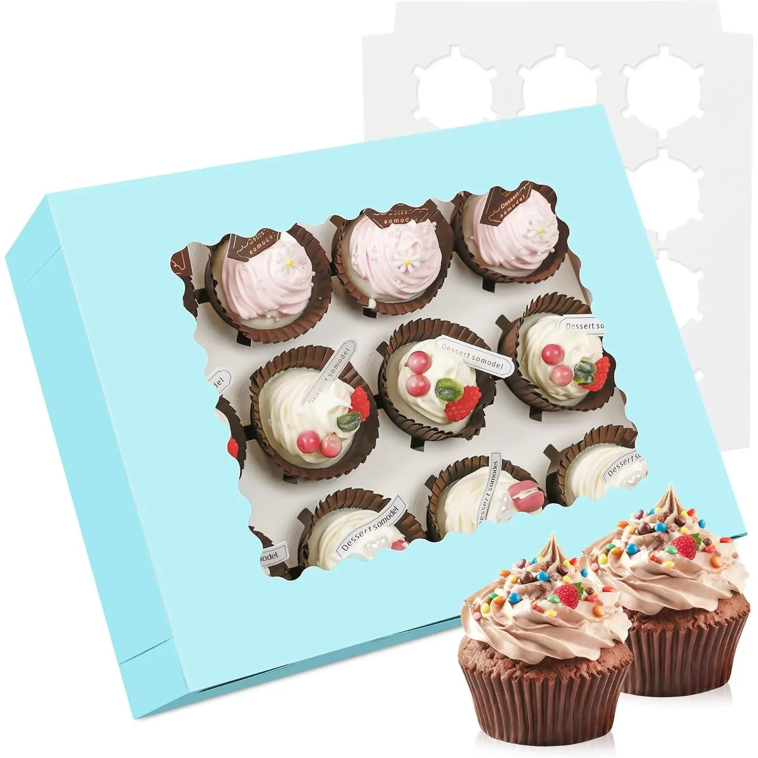 3-Set Cupcake Boxes Bulk with Clear Display Window Hold 12 Standard Cupcakes, Disposable  Grade Blue Cupcake Carrier Cupcake Container,  for Cupcakes Muffins Cookies Pastries