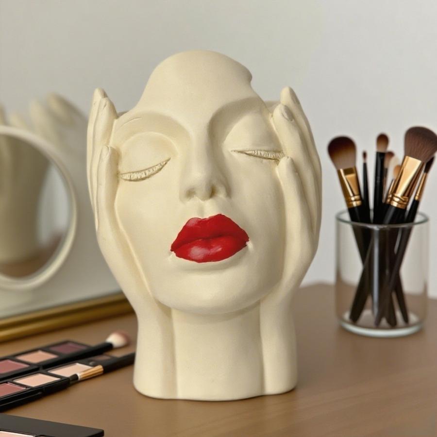 1pc artistic face-shaped flower pot, Planter Pots, makeup brush bucket, a highly designed and practical Decorative garden and courtyard home decoration item, the top choice for soft furnishings, a desktop beauty tool storage