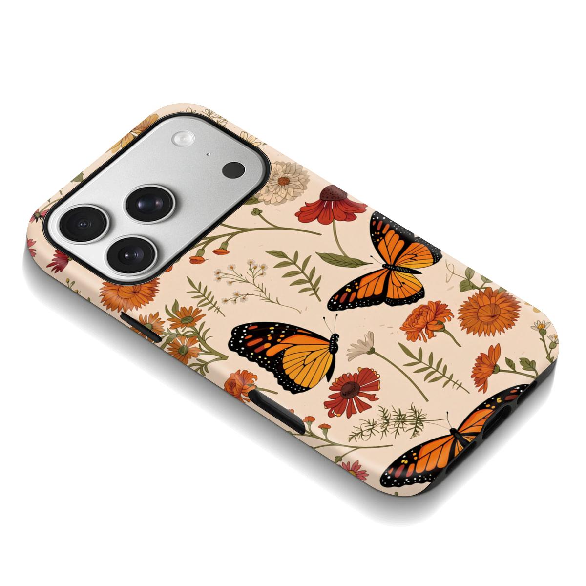 Cottagecore Wildflower Butterfly Design Fashion Phone Case 2 in 1 Case for iPhone 17 Pro Max/16 Pro Max /15Pro Max 15/14/13/12 & Samsung S26 /S25Ultra for Girls