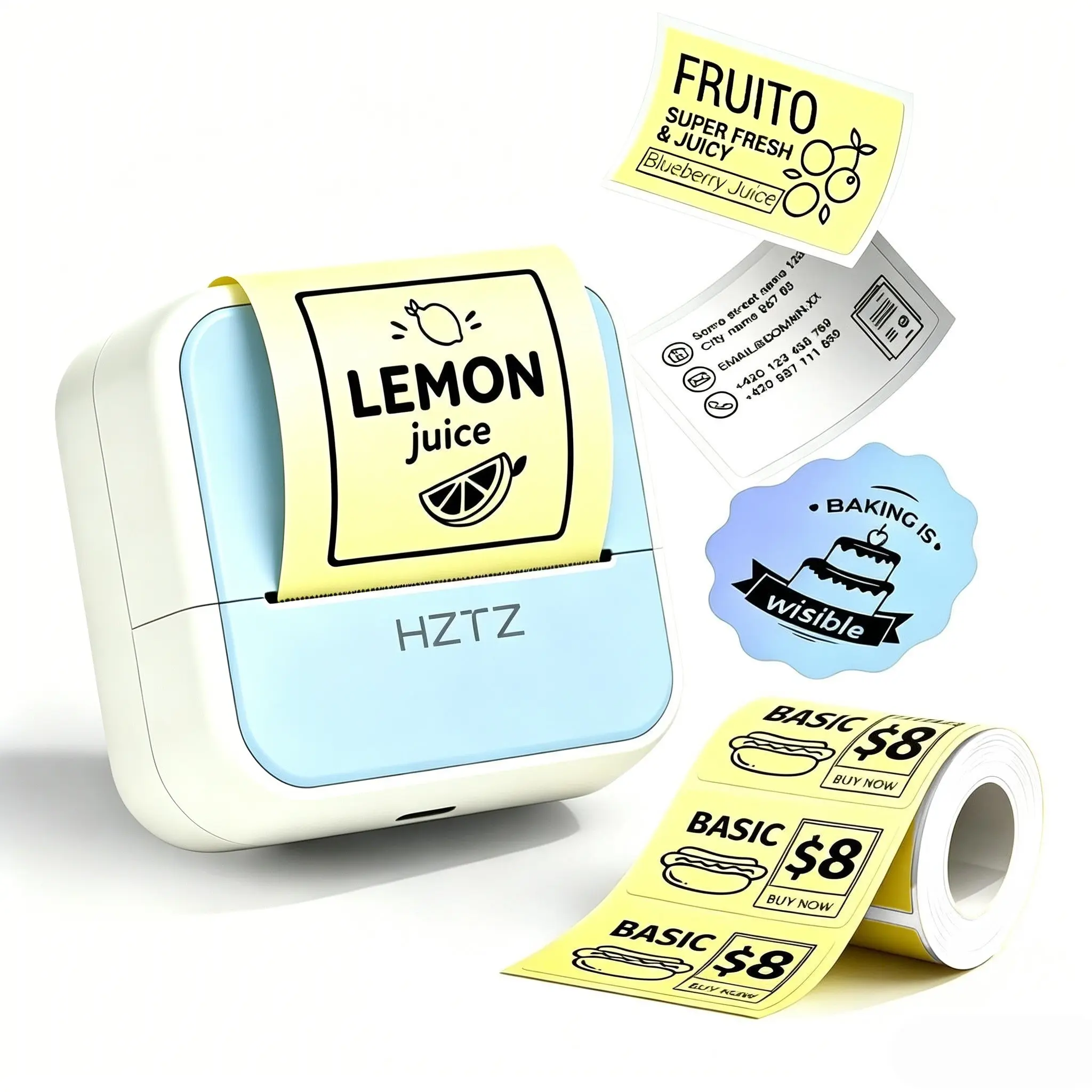Ultra-Thin Mini Thermal Printer, Portable Bluetooth-compatible Wireless Mobile Printer, 203dpi & Printing, Includes Tags & 5 Rolls Paper, Inkless Thermal Printer